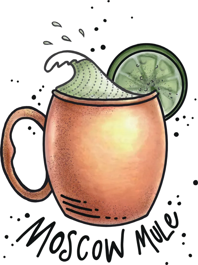 Illustration of a copper mug with a lime wheel on the rim